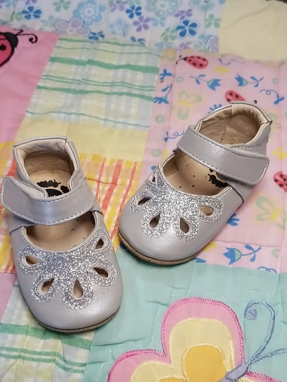 Livie & Luca Silver Leather Mary Jane With Silver Glitter 0-6 Month Petals